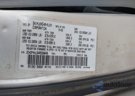 2004 Dodge Grand Caravan Sxt z USA, uszkodzony, nr VIN 2D4GP44L64R530848